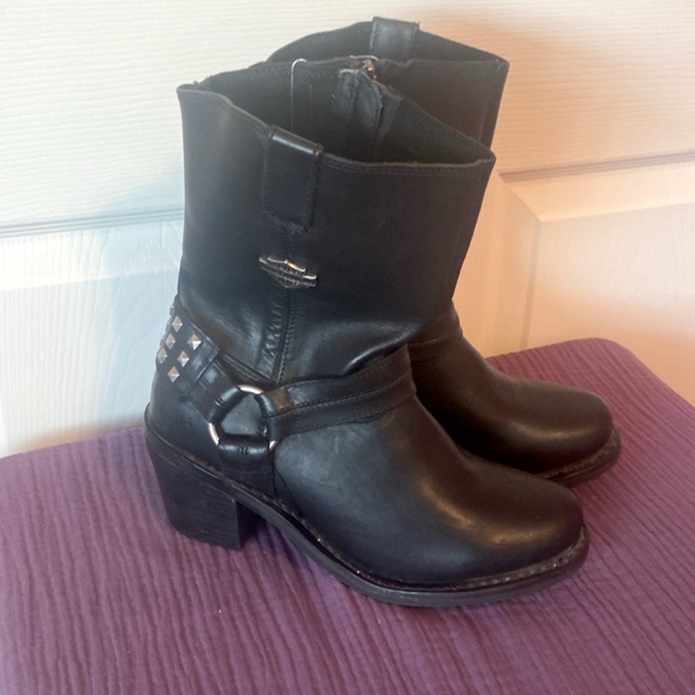 Harley-Davidson Black leather Heeled Boots women size 7.5